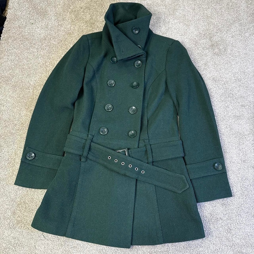 Forever 21 NWT Dark Green Double Breasted Peacoat Belted Coat Small